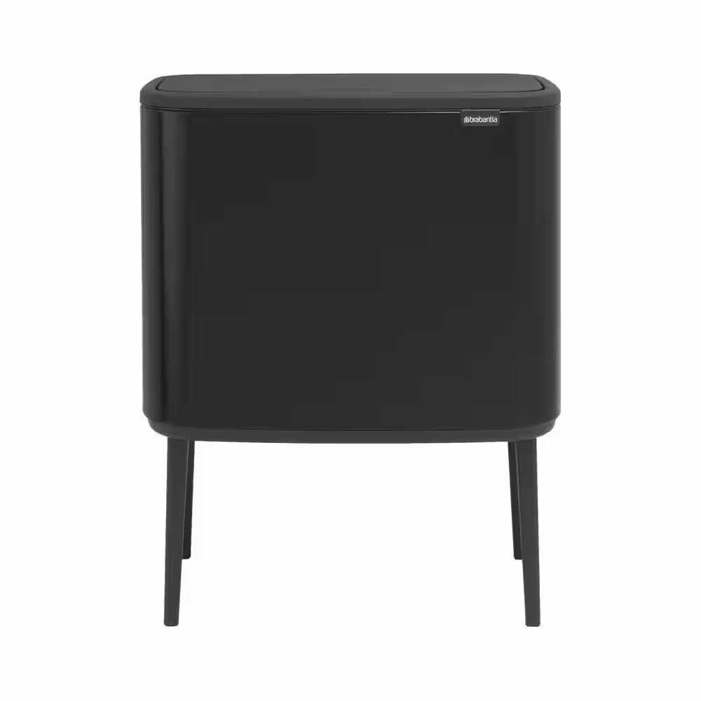 Bo Luxury 9 Gallon Dual Compartment Matte Black Steel Rectangular Recycling Touch Top Trash Can