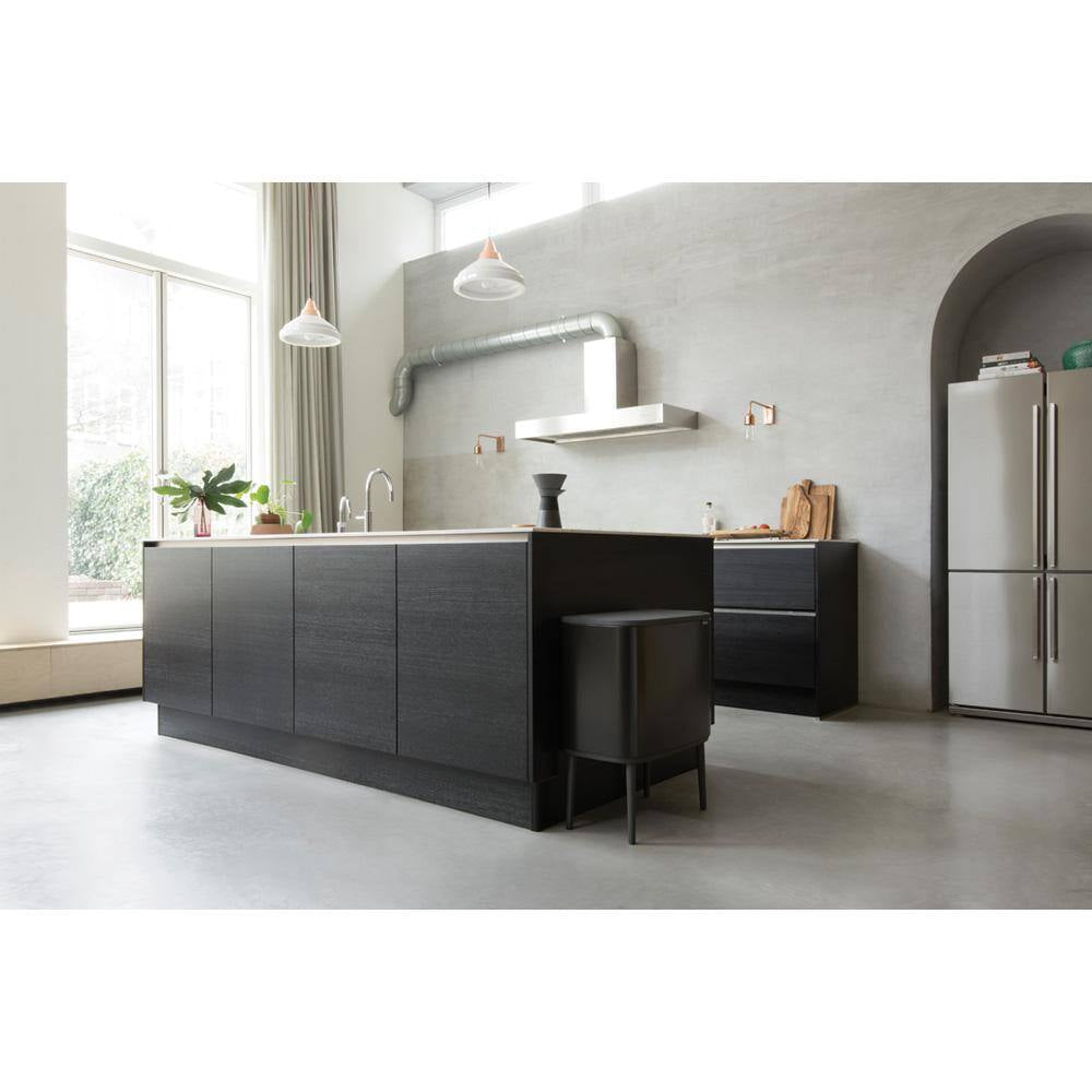 Bo Luxury 9 Gallon Dual Compartment Matte Black Steel Rectangular Recycling Touch Top Trash Can