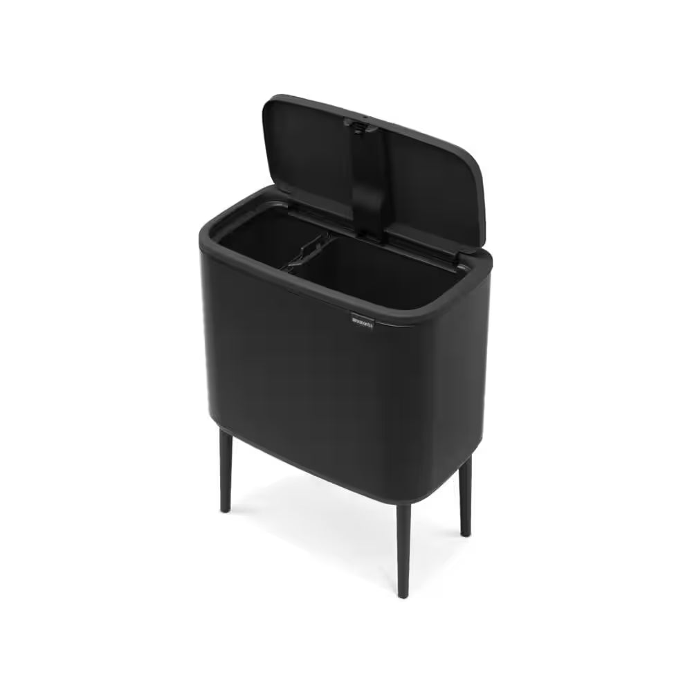 Bo Luxury 9 Gallon Dual Compartment Matte Black Steel Rectangular Recycling Touch Top Trash Can