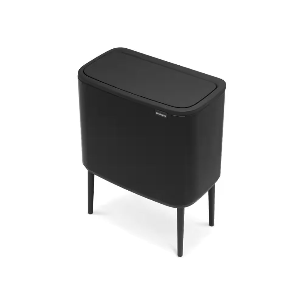 Bo Luxury 9 Gallon Dual Compartment Matte Black Steel Rectangular Recycling Touch Top Trash Can